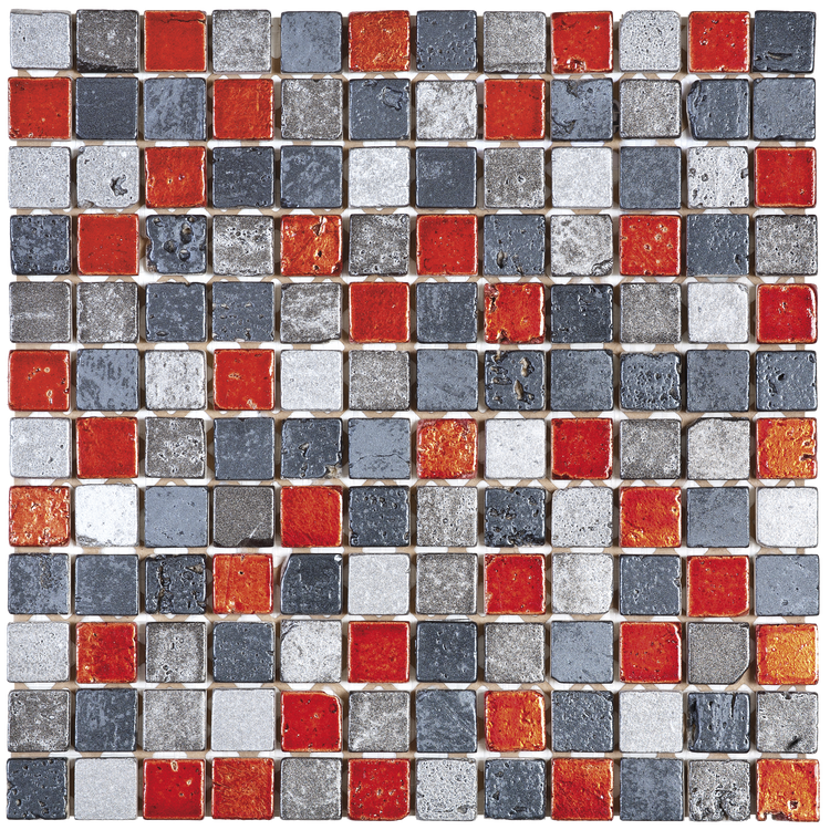 Gray/Red Mix Marble Mosaic W/Deco