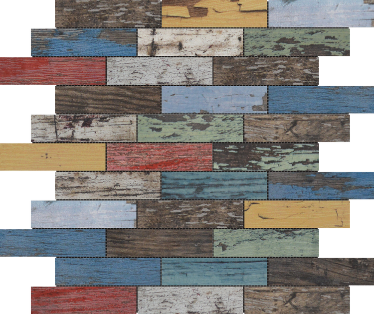 1x4 Multicolor Wood Glazed Mosaic