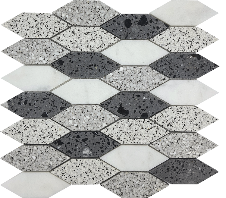 Long Hex White Grey Black Terrazzo Mos