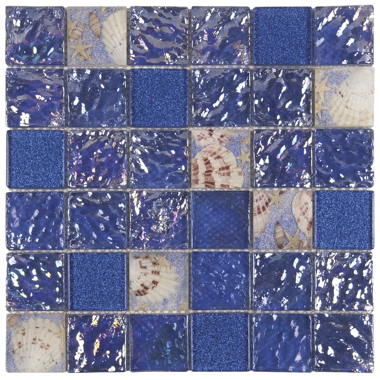 2x2 Blue Glass Shell Mix Decor