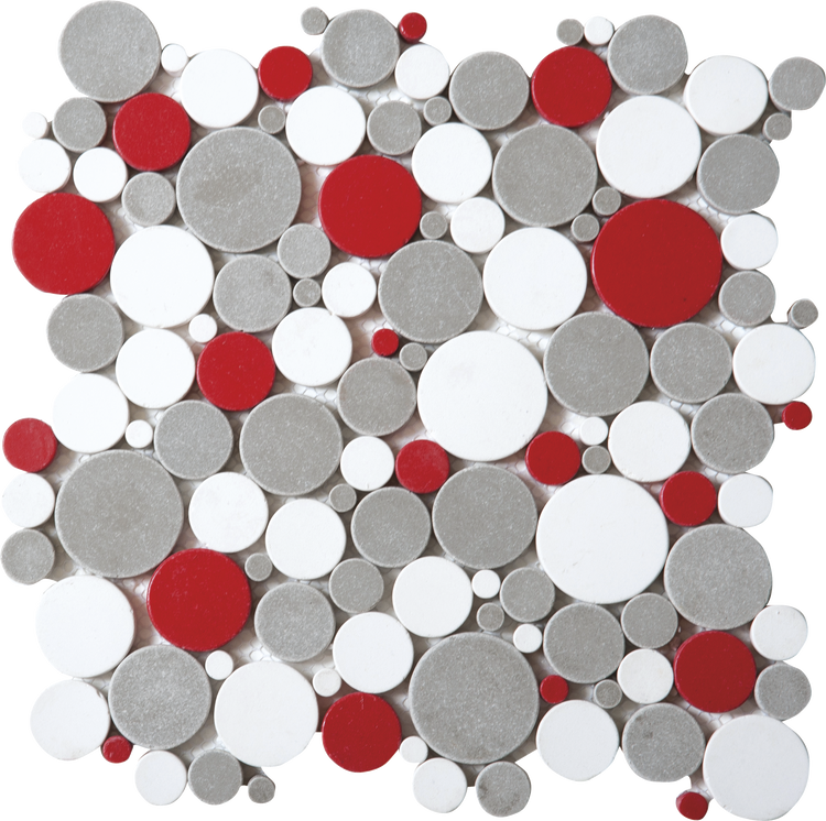 White Gray Red Penny Rounds Glass Interl