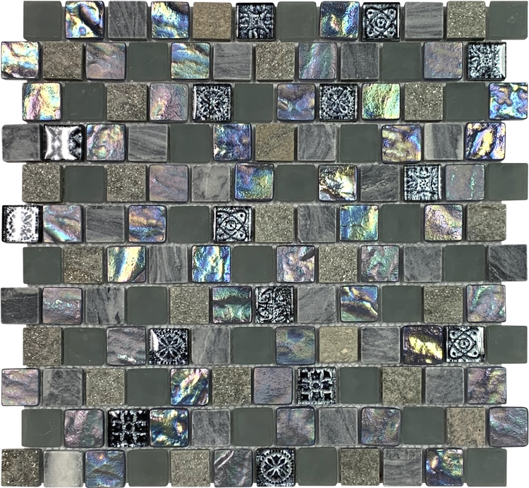 Gray/Green/Beige Mix Stone & Glass Mos