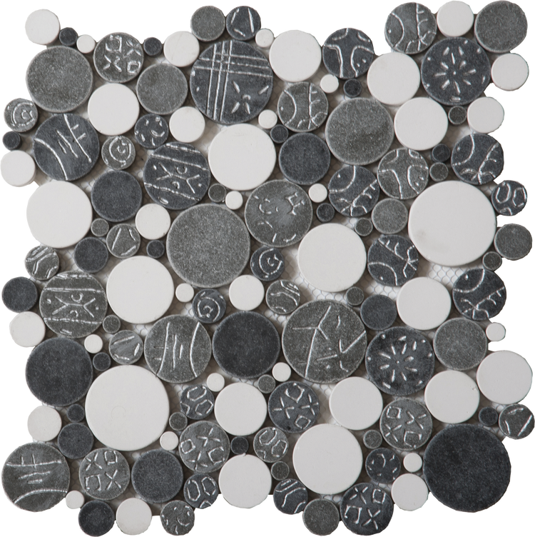 White Gray Silver Penny Rounds Glass Int