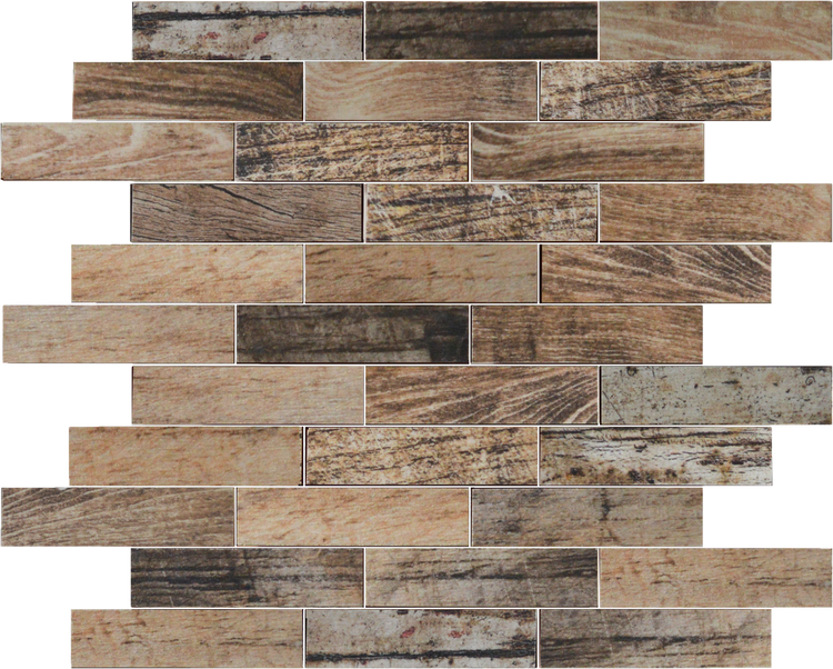 1x4 Beige Brown Mix Wood Mosaic