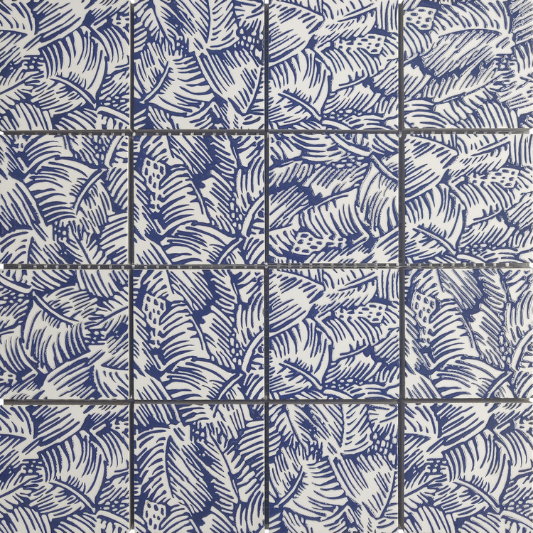 3x3 Palm Tree Cobalt Blue & White Glazed