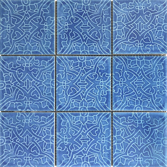 4x4 Blue Mix Geomatric Pattern Glazed