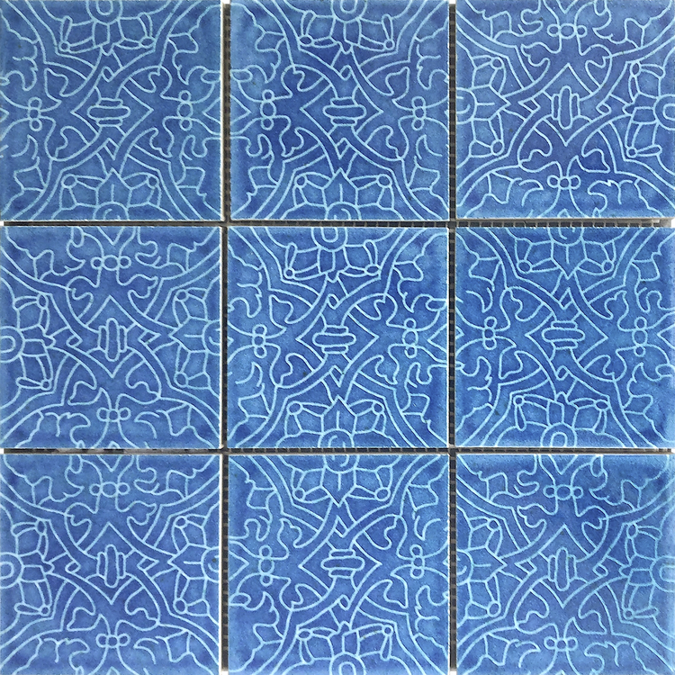 4x4 Blue Mix Geomatric Pattern Glazed
