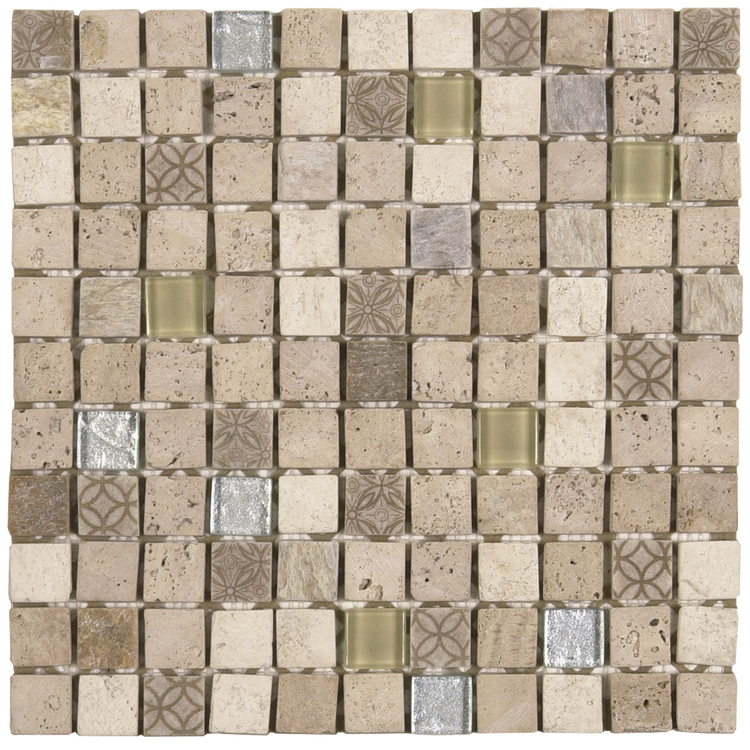 1x1 Beige/Glass Mix Marble Mosaic