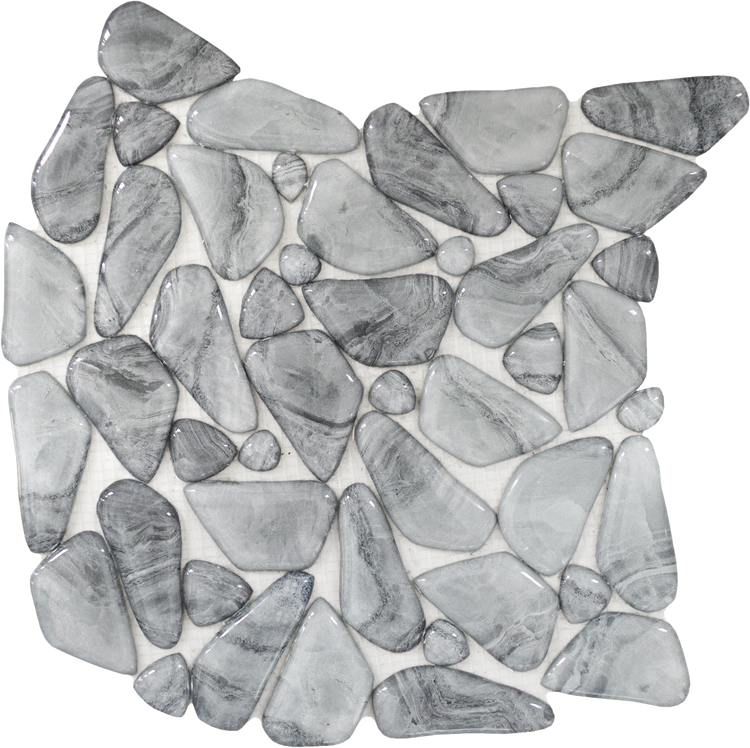Glass Pebble Light Grey Blue Marble Pattern Mix Mosaic