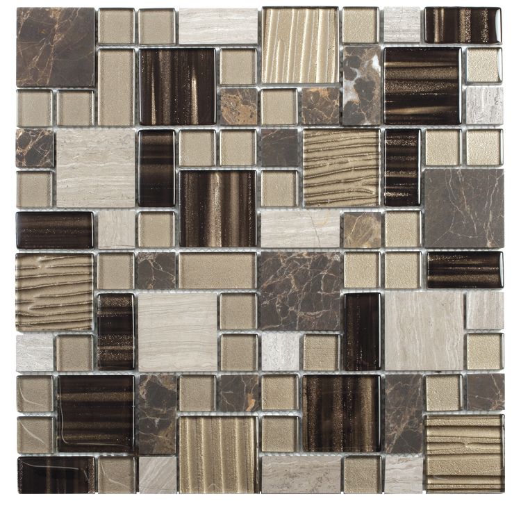 12x12 Beige Brown Mixed Size Marble