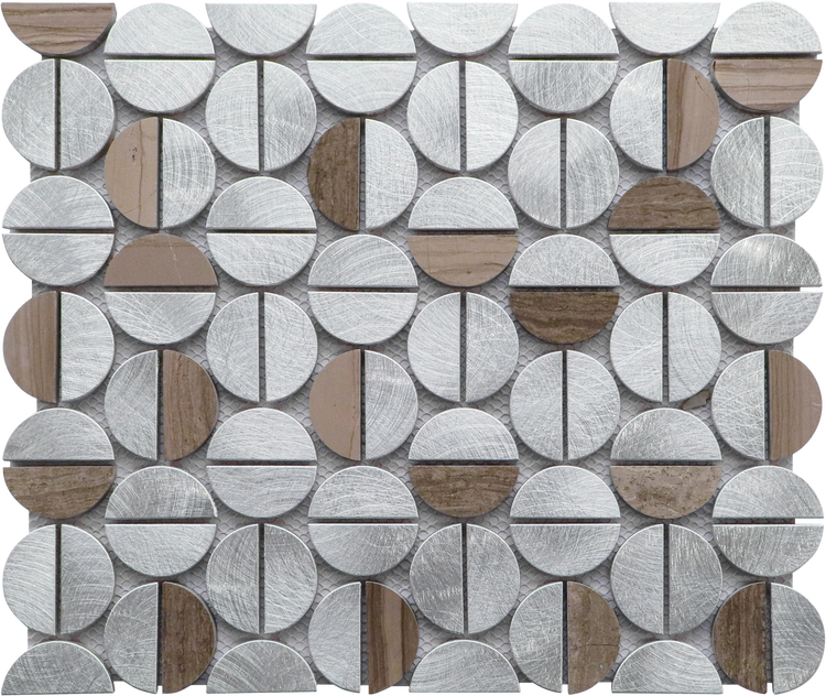 12x14 Aluminum And Marble Semi Circle Silver Brown Mosaic