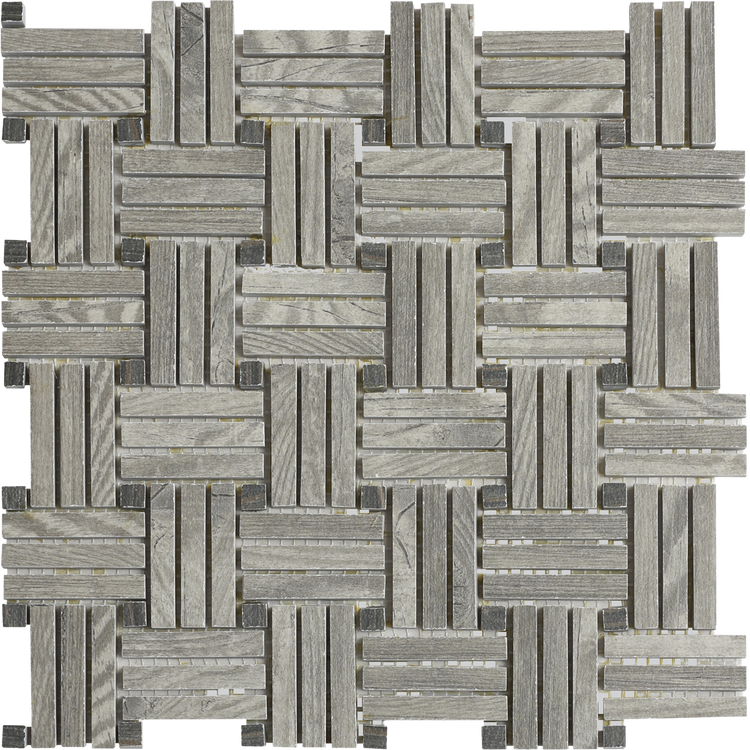 Basket Weave Gray Mix Wood Look Mosaic