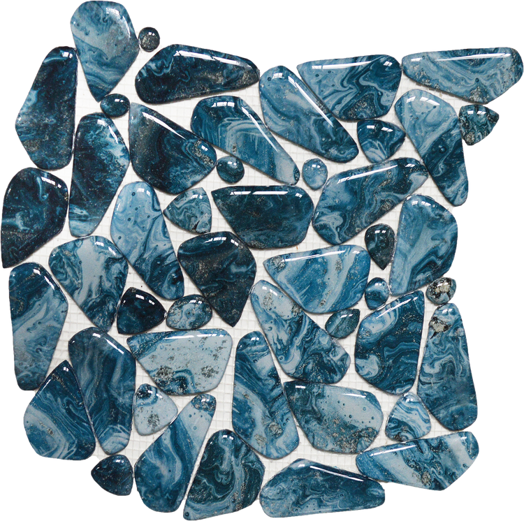 11.4 x 11.4 Glass Pebble Blue Marble Pattern Mix Mosaic