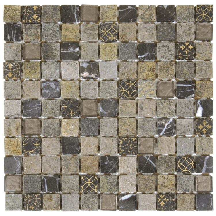 1x1 Mix/Beige Glass Mix Marble Mosaic
