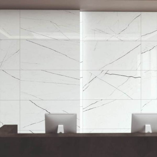 12x24 Glam White 3D Etch Matte