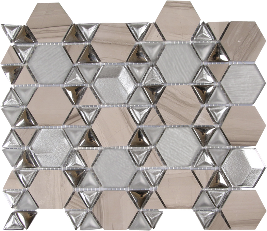 Sliver/Gray Hexa Mix Glass Marb