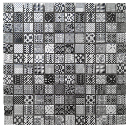 1X1 Black Gray Glass Mix Deco Mosaic