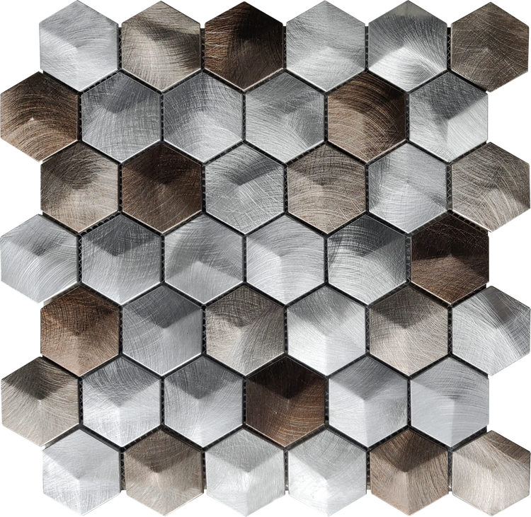 12x12 Aluminum Hexagon Silver Brown Mosaic