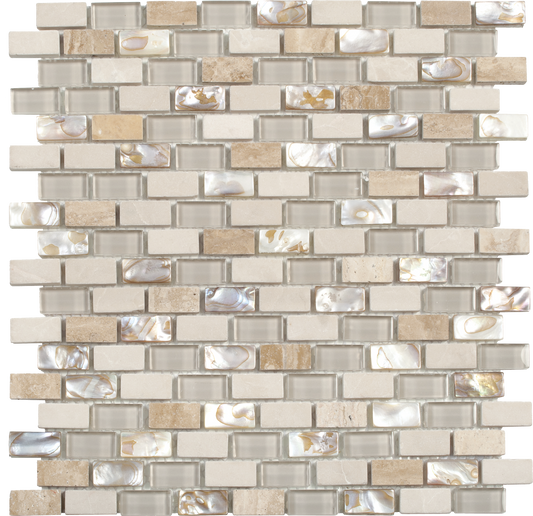 5/8x1-3/16 Beige/White Brick Marble/Glas