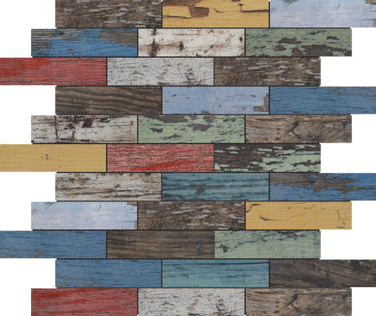 1x4 Multicolor Wood Glazed Mosaic