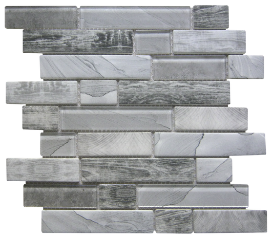 12X12 Gray Glass Rectangle Dark Mosaic