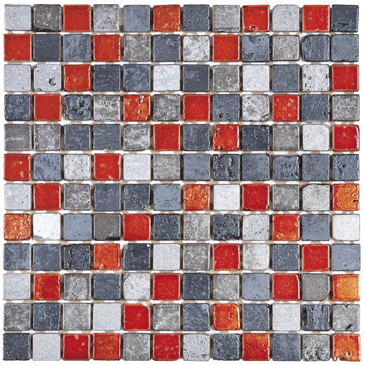 Gray/Red Mix Marble Mosaic W/Deco