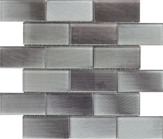 2x4 Brick Linear Light Grey Glass Mosaic