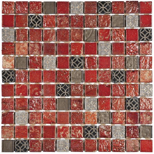 1X1 Red/Gray Glass Mix Marble Mosaic