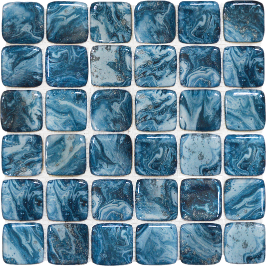 12x12 Glass Square Blue Marble Pattern Mix Mosaic