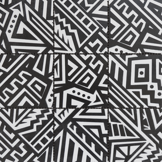 4x4 Aztec Black and White Mosaic