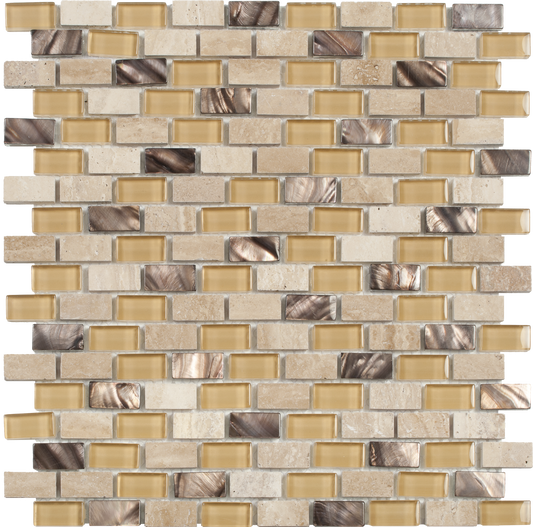 11.6x12 Beige Brick Marble/Glass/Brown