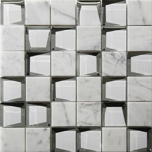 2x2 Marble & Glass White Mix Mosaic