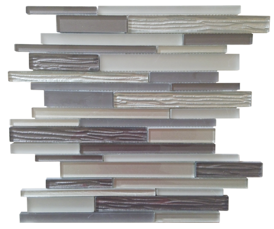 Gray Mix Wood Look Glass Baguette Mosaic