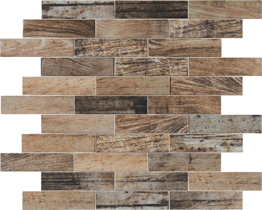 1x4 Beige Brown Mix Wood Mosaic