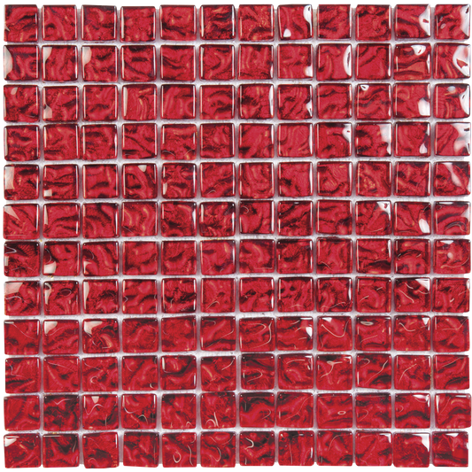 7/8x7/8 Red Glass With Relief Mosaic