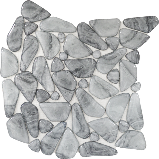 Glass Pebble Light Grey Blue Marble Pattern Mix Mosaic