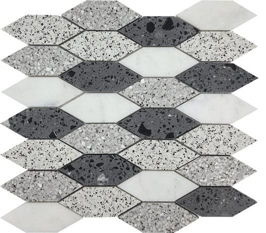 Long Hex White Grey Black Terrazzo Mos