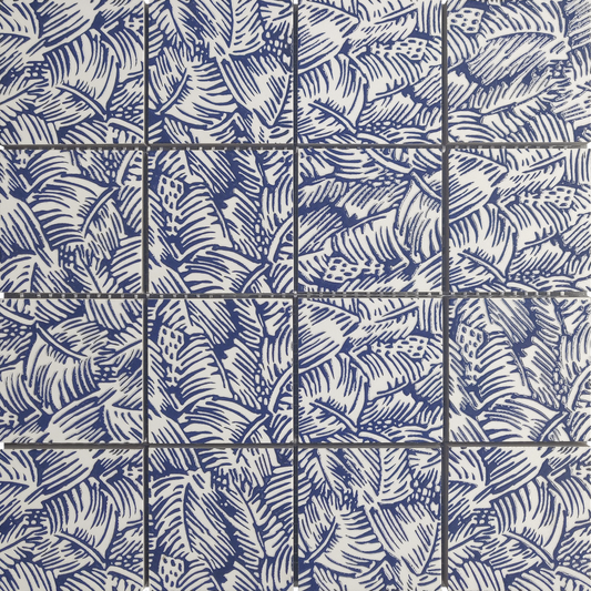 3x3 Palm Tree Cobalt Blue & White Glazed