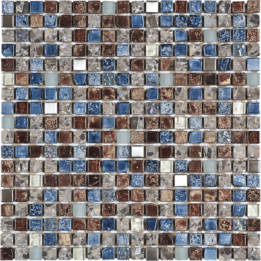 5/8x5/8 Mix Blue/Steel/Glass Blu Mosaic