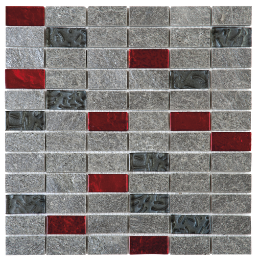 1X2 Gray Natural Quartzite Red Glass