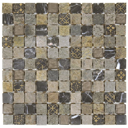 1x1 Mix/Beige Glass Mix Marble Mosaic