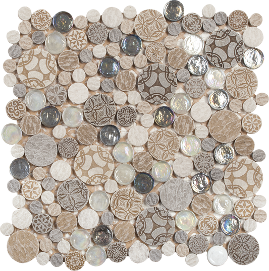 12x12 Beige Penny Round Decor