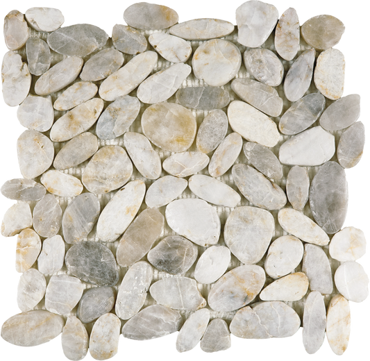 White Sliced Polished Pebble Interlocking