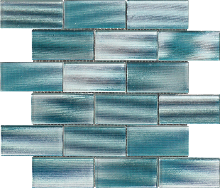 2x4 Brick Linear Acqua Glass Mosaic