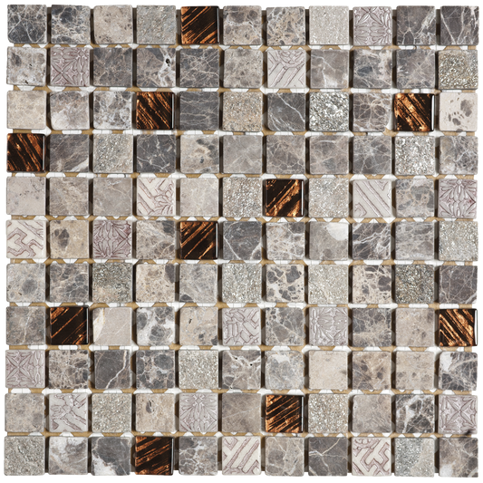 1x1 Brown/Brown Glass Mix Marble Mosaic