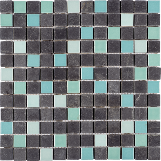 7/8x7/8 Mix Black/Turquoise Mosaic