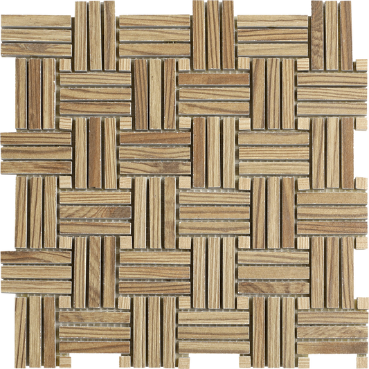 Basket Weave Beige Mix Wood Look Mosaic