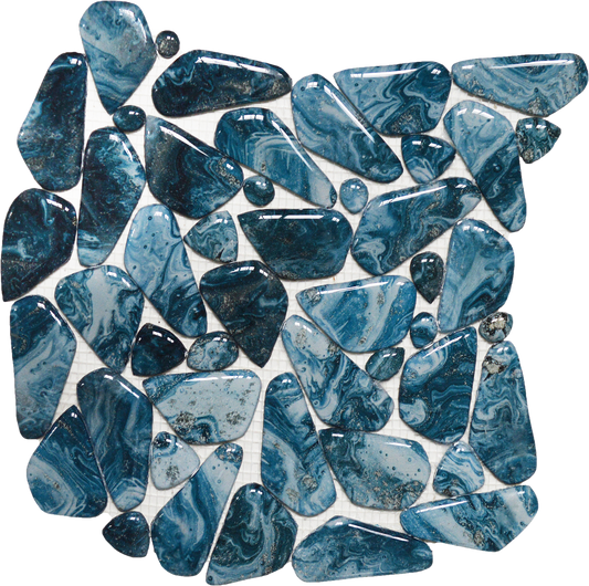 11.4 x 11.4 Glass Pebble Blue Marble Pattern Mix Mosaic