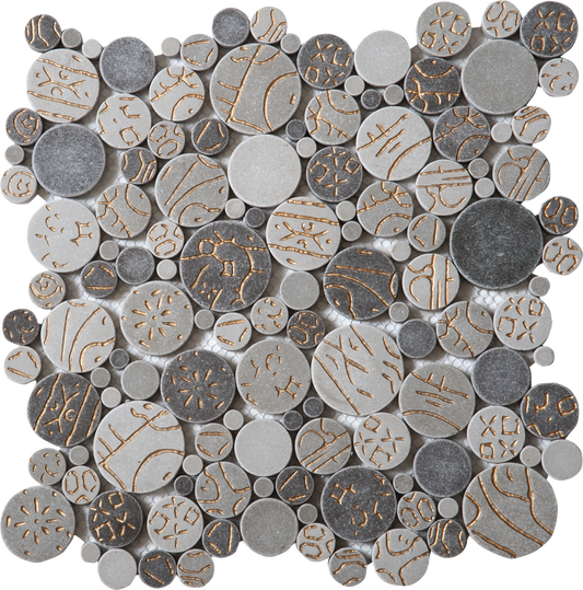 Taupe Gold Penny Rounds Glass Interlocki