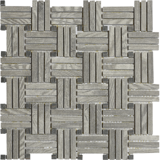 Basket Weave Gray Mix Wood Look Mosaic